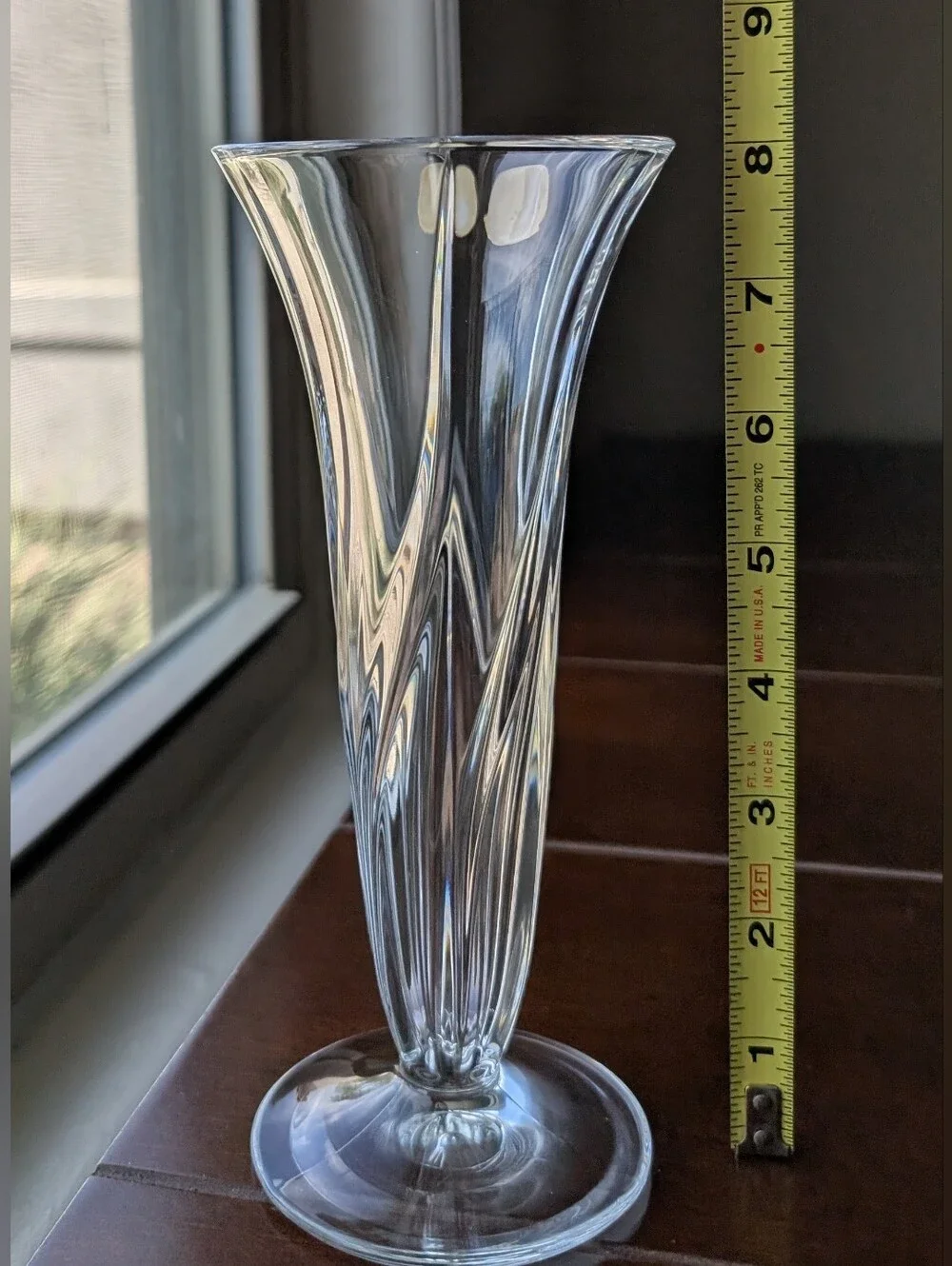 Bohemian Clear Leaded Crystal Swirled Glass Bud Vase 8 Inches Tulip/Trumpet